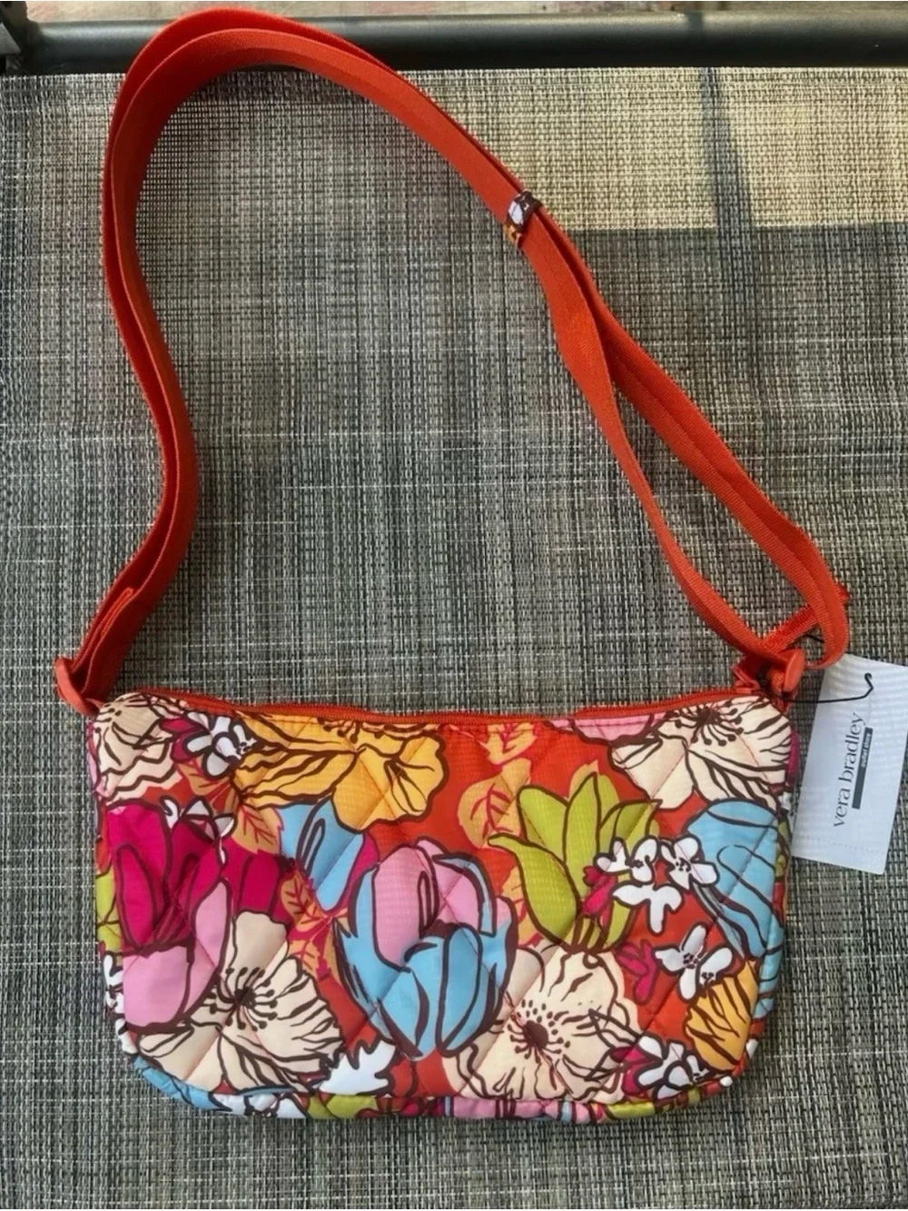 Vera Bradley Floral Multi-Color Small Crossbody with Orange Strap